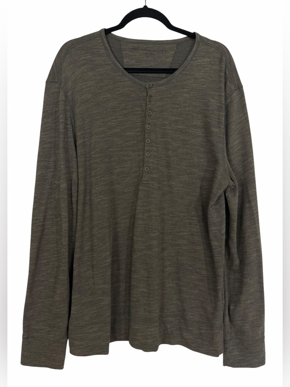 John Varvatos Long Sleeve Henley Heathered  Green Grey Many Button Neckline XL
